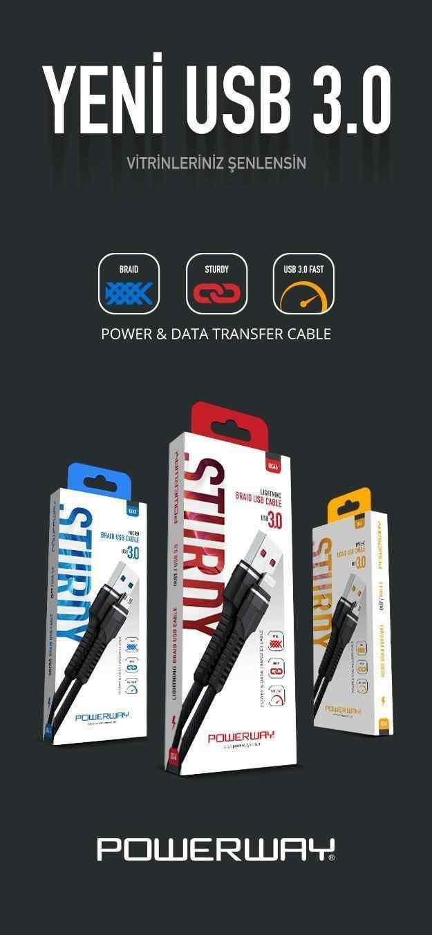 Powerway QC46 iPhone USB Hızlı Şarj ve Data Aktarım Halat Kablo USB 3.0