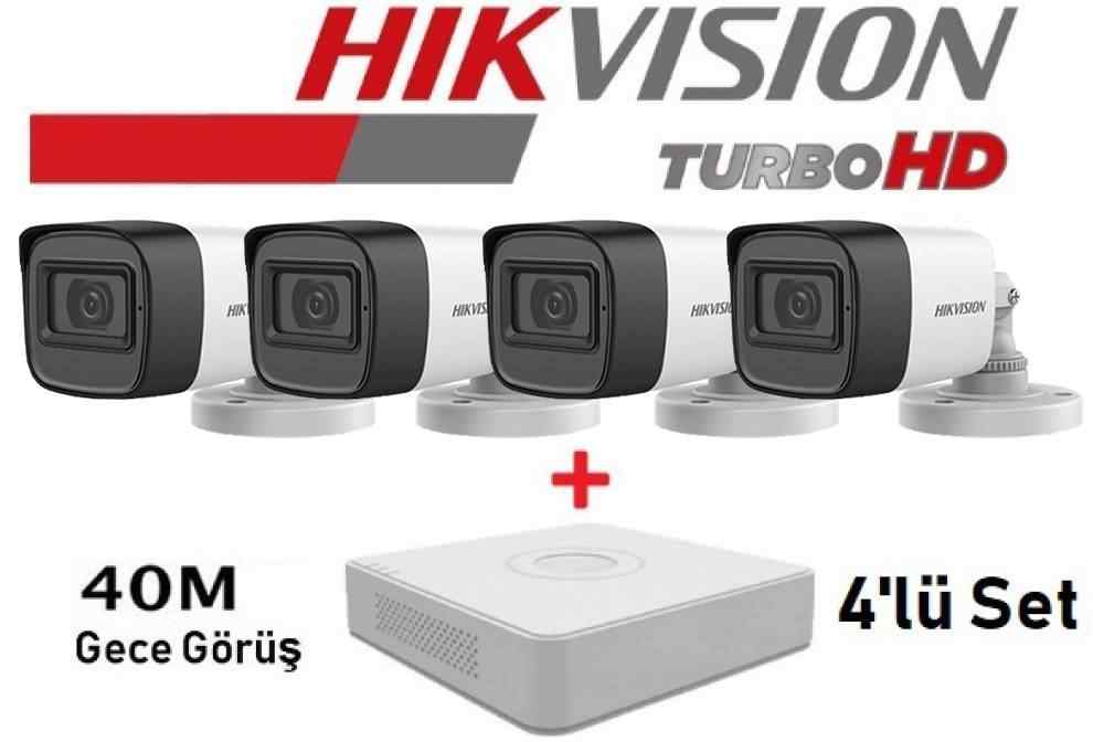 Hikvision 4 Kamera 2MP Turbo HD 1080P + Hikvision DS-7104HGHI-K1 H265 PRO+ Kayıt Cihazı Güvenlik Set