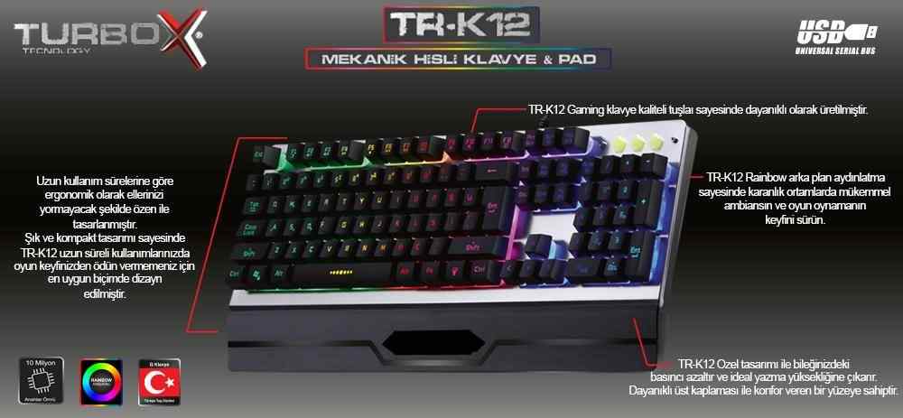 Turbox Tr K12 Rgb Isikli Metal Kasa Bilek Padli Gaming Klavye Jetucuzal Her Iste Teknoloji Bizimle