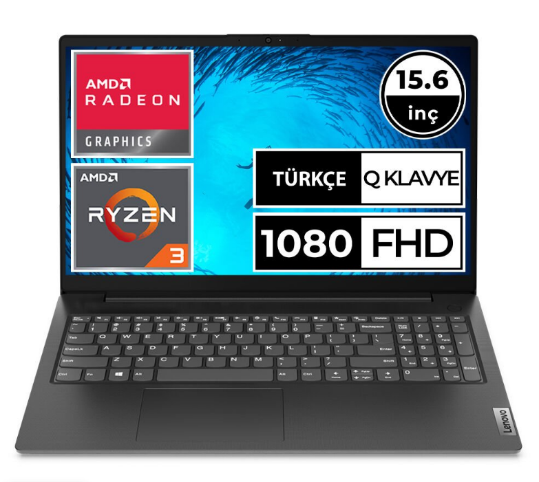 Lenovo V15 Ryzen 3 5300U 8GB 256GB SSD 15.6 DOS Taşınabilir Bilgisayar Notebook Laptop 82KD0041TX