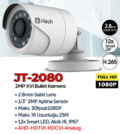J-Tech JT-2080 2MP AHD 1080P Smart LED Bullet Güvenlik Kamerası